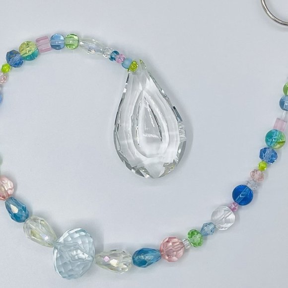 Handmade Beaded Suncatcher  - Pastel  - Clear Crystal Prism - Hanging Decor - Picture 3 of 14